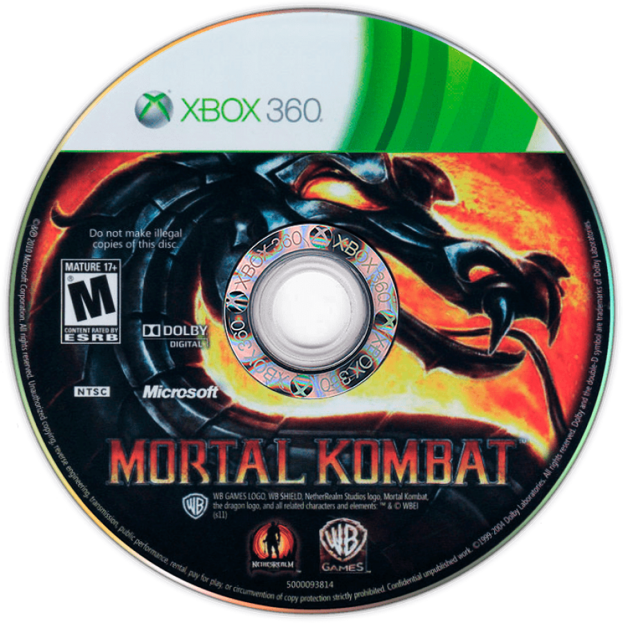 Mortal Kombat disc for Xbox 360 (X360) fighting video game