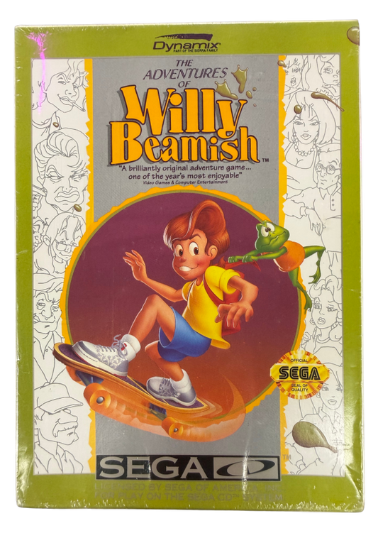 Willy Beamish Sega CD sealed for graphic adventure video game fans featuring cartoon comedy storytelling interactive environments puzzle solving mischievous adventures colorful characters and classic Sierra On-Line gameplay factory sealed collectible Sega CD gaming appeal front cover