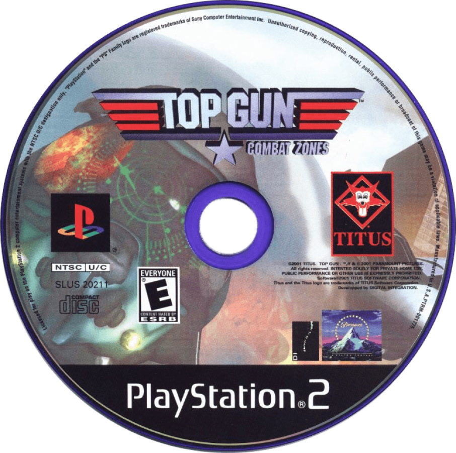 Top Gun: Combat Zones – PlayStation 2 (PS2) video game disc, aerial combat action.