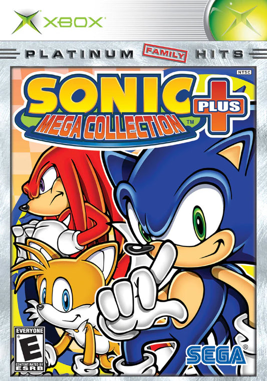 Sonic Mega Collection Plus Platinum Hits Xbox inspired design featuring classic Sega platform gaming collection aesthetic Sonic the Hedgehog retro arcade action fast paced side scrolling gameplay iconic blue blur adventures nostalgic gaming history presentation front cover