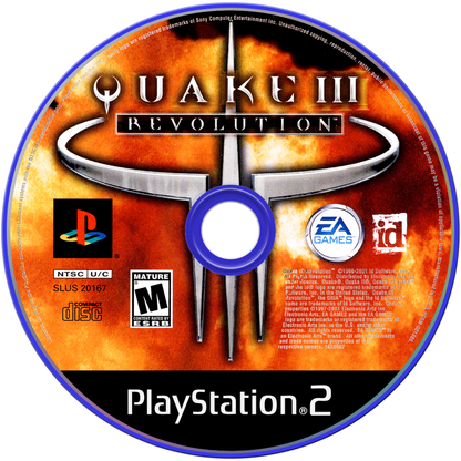 Quake III Revolution PS2 Sony PlayStation 2 first person shooter FPS arena combat multiplayer deathmatch fast paced shooting id Software port rocket jumping sci fi weapons retro gaming PlayStation 2 software video game title disc