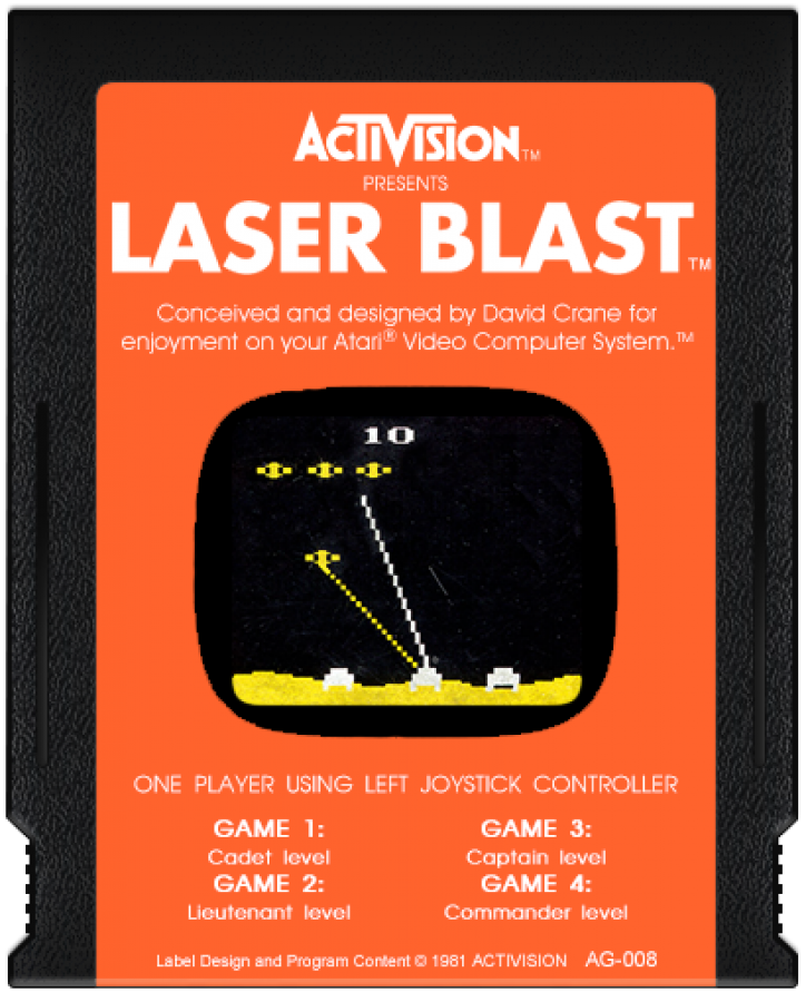 Laser Blast Atari 2600 inspired design featuring classic arcade space shooter aesthetic futuristic alien assault gameplay minimalist pixel graphics fast paced score chasing action vintage home console gaming nostalgia retro Atari presentation cartridge