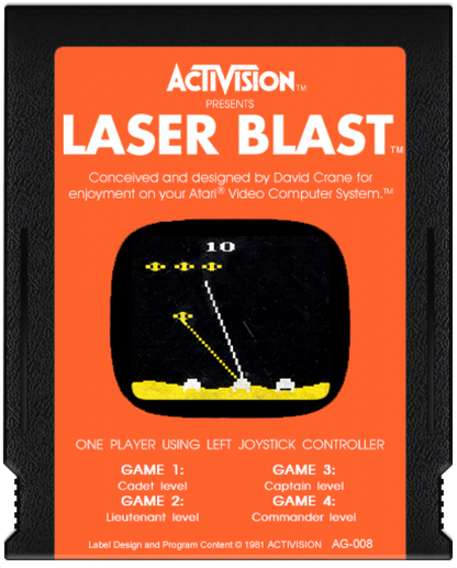 Laser Blast Atari 2600 inspired design featuring classic arcade space shooter aesthetic futuristic alien assault gameplay minimalist pixel graphics fast paced score chasing action vintage home console gaming nostalgia retro Atari presentation cartridge
