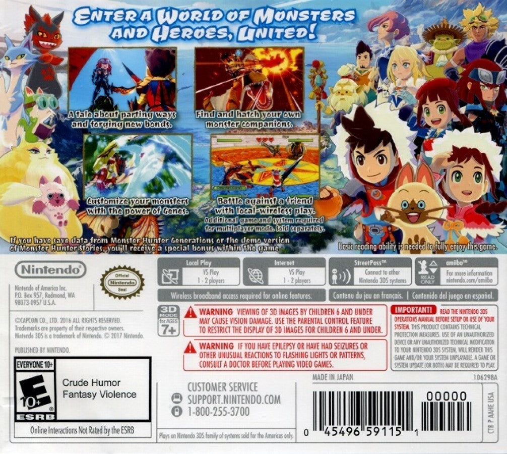 Monster Hunter Stories back cover art for Nintendo 3DS (3DS) video game