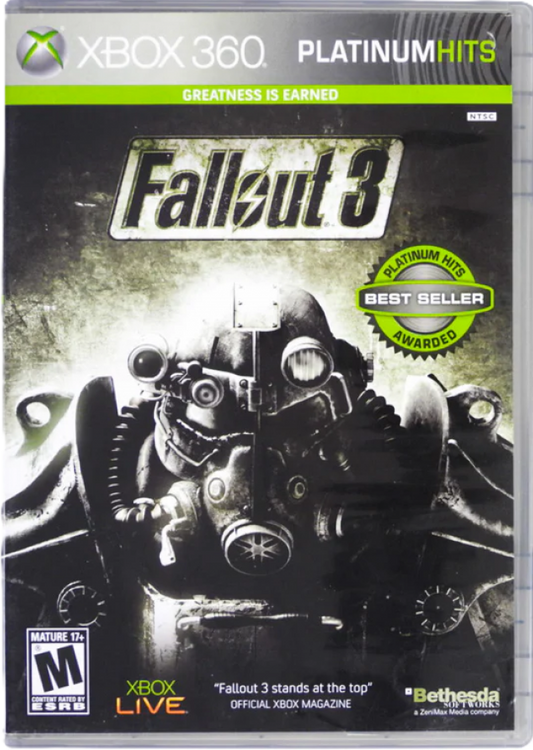 Fallout 3 [Platinum Hits] cover art for XBOX 360 video game. 