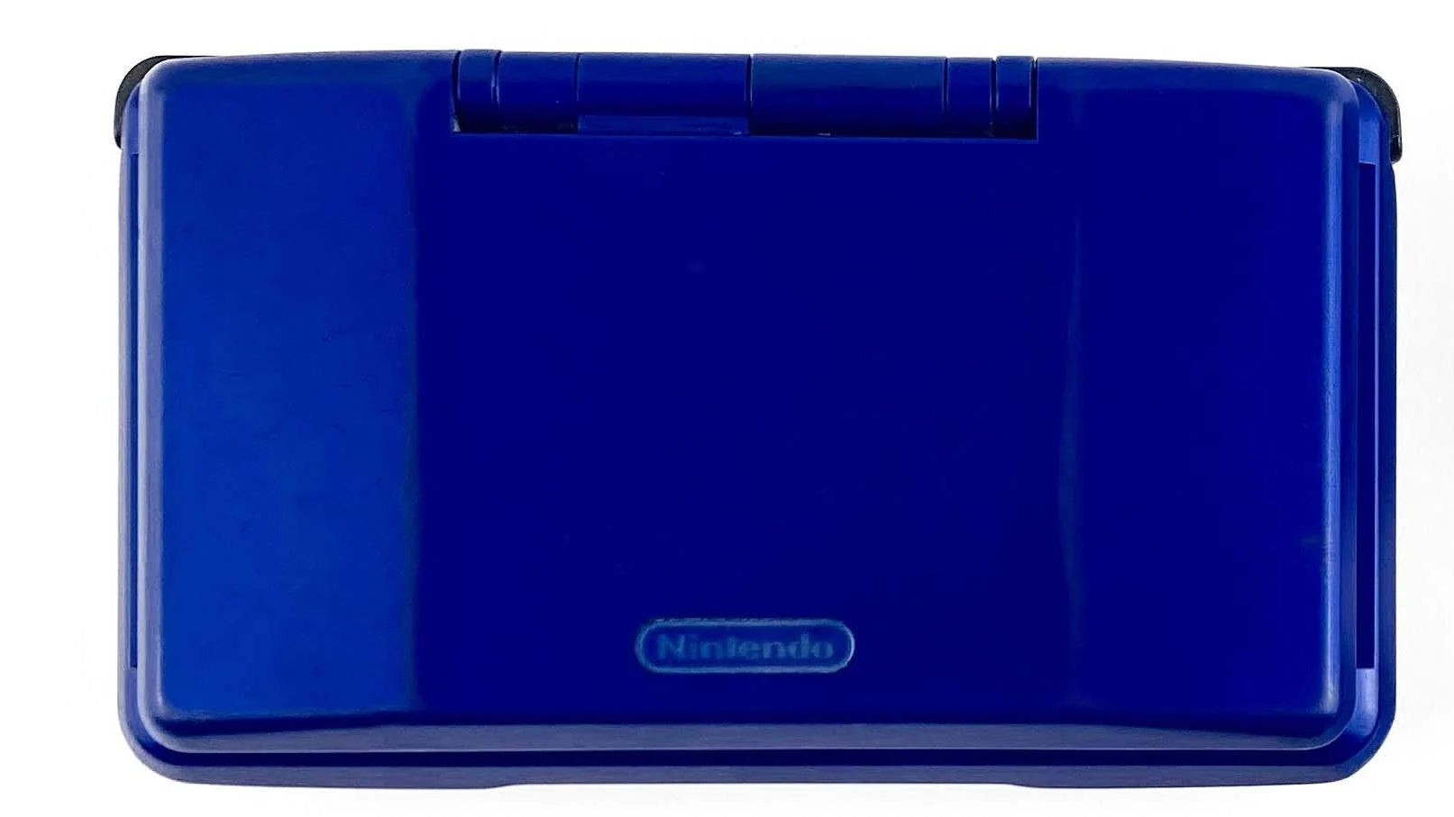 Nintendo DS Electric Blue handheld console featuring dual screen gaming technology touchscreen controls Game Boy Advance compatibility wireless multiplayer support portable Nintendo entertainment and collectible gaming appeal closed top 