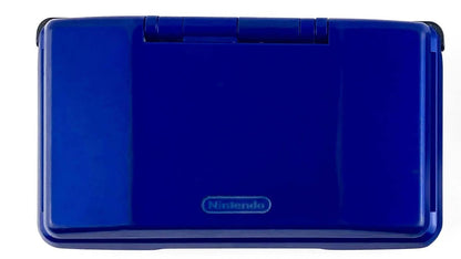 Nintendo DS Electric Blue handheld console featuring dual screen gaming technology touchscreen controls Game Boy Advance compatibility wireless multiplayer support portable Nintendo entertainment and collectible gaming appeal closed top 