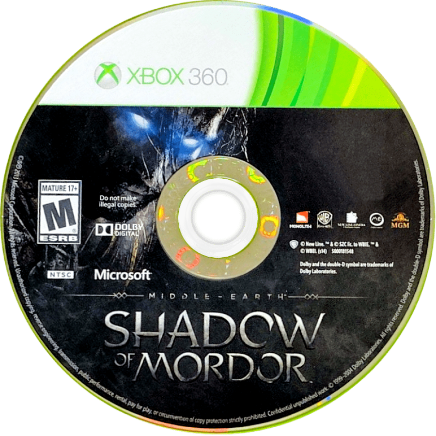 Middle-earth: Shadow of Mordor disc for Xbox 360 (X360) action-adventure role-playing video game