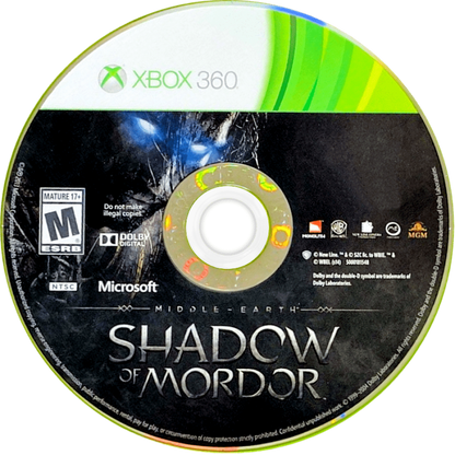 Middle-earth: Shadow of Mordor disc for Xbox 360 (X360) action-adventure role-playing video game