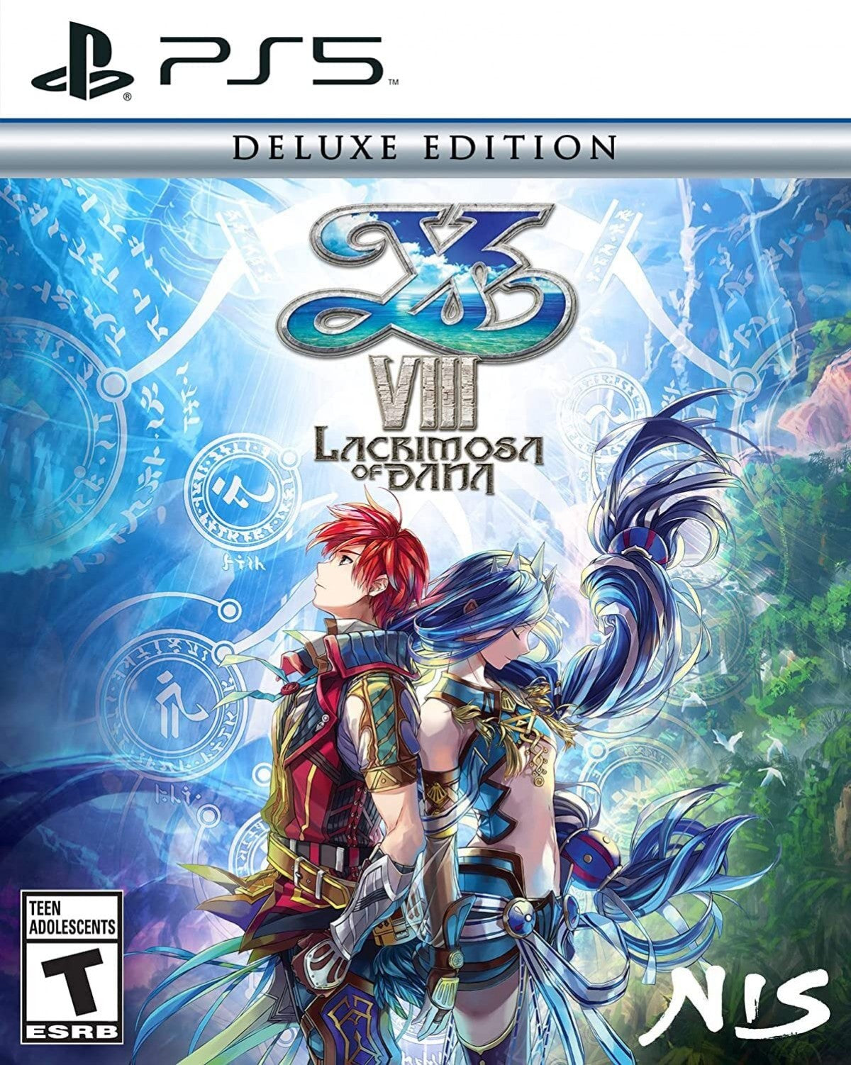 Ys VIII Lacrimosa of DANA Deluxe Edition PS5 game featuring fast-paced action RPG combat, expansive island exploration, and exclusive deluxe edition content front cover art