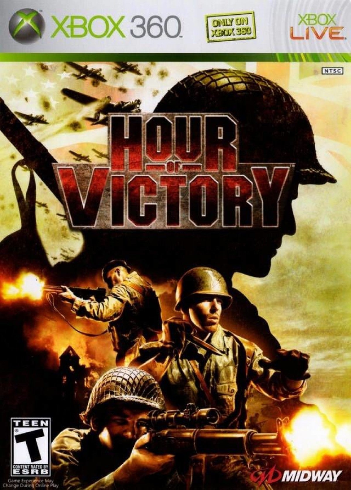 Hour of Victory Xbox 360 first person shooter WWII World War 2 military combat squad based gameplay historical war campaign action shooter Midway Games Xbox 360 software video game title cover art
