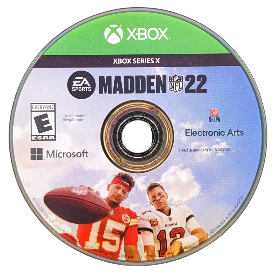 Madden NFL 22 for Xbox Series X (XSX) at Gamers INC, featuring the next-generation football experience powered by Dynamic Gameplay and Gameday Atmosphere, with enhanced AI, realistic player movement, and deeper "Face of the Franchise" and "Franchise Mode" features that bring every NFL Sunday to life in stunning 4K detail and lightning-fast loading speeds disc