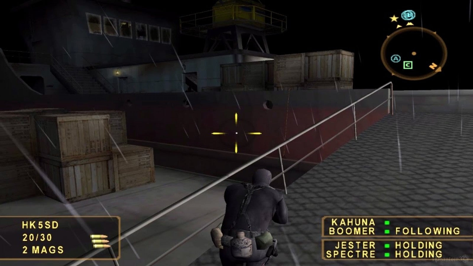 SOCOM: U.S. Navy Seals [Greatest Hits] for PlayStation 2 (PS2) featuring elite tactical squad-based warfare where you lead a four-man team through high-stakes global missions; use stealth, teamwork, and precise strategy to neutralize terrorists in this definitive military shooter that pioneered online play for the PS2 platform gameplay screenshot
