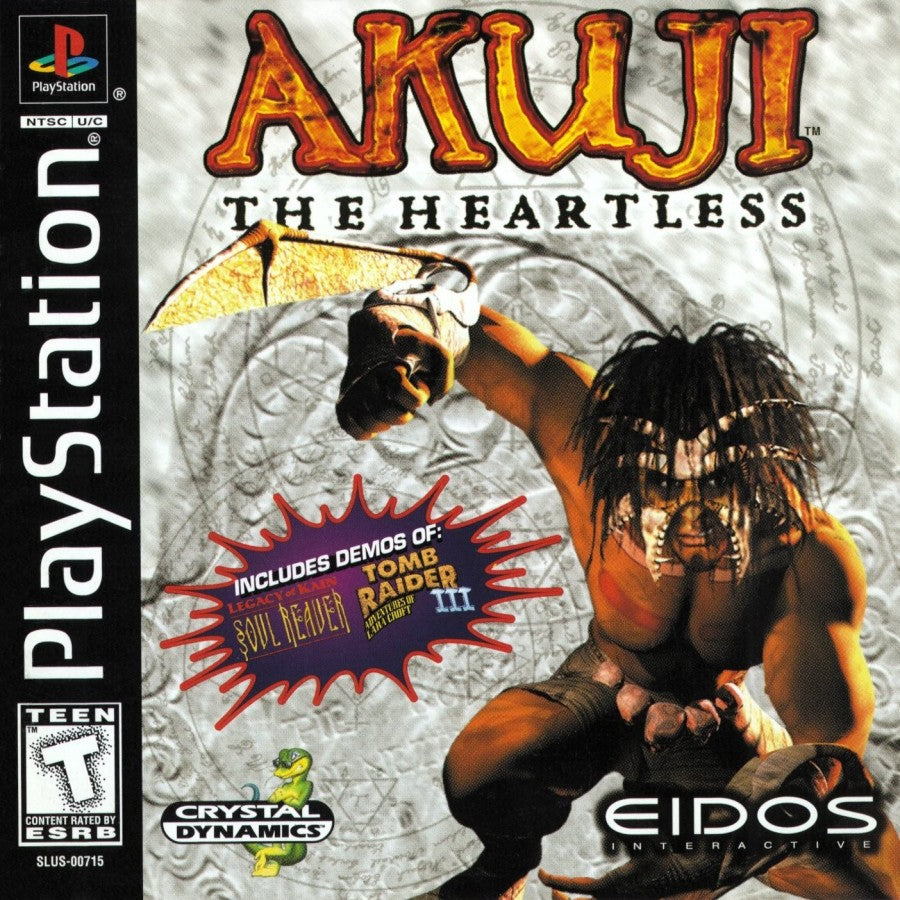 Akuji the Heartless PlayStation 1 PS1 for action adventure retro video game fans featuring voodoo mythology dark fantasy exploration hack and slash combat supernatural enemies atmospheric environments cinematic gameplay collectible gaming appeal cover art