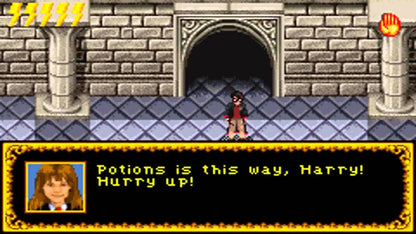 Harry Potter and the Sorcerers Stone Game Boy Advance GBA action-adventure video game based on the first film book top-down perspective spell casting potion making puzzle solving and exploring Hogwarts gameplay screenshot