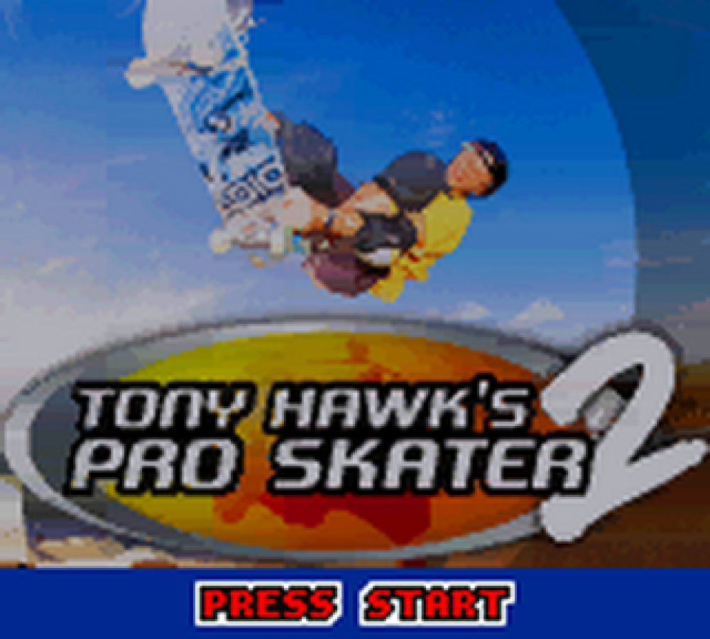Tony Hawk's Pro Skater 2 Nintendo Game Boy Color GBC for skateboarding sports retro video game fans featuring extreme skate tricks professional skaters challenging levels combo scoring arcade style gameplay classic handheld gaming collectible gaming appeal title screen