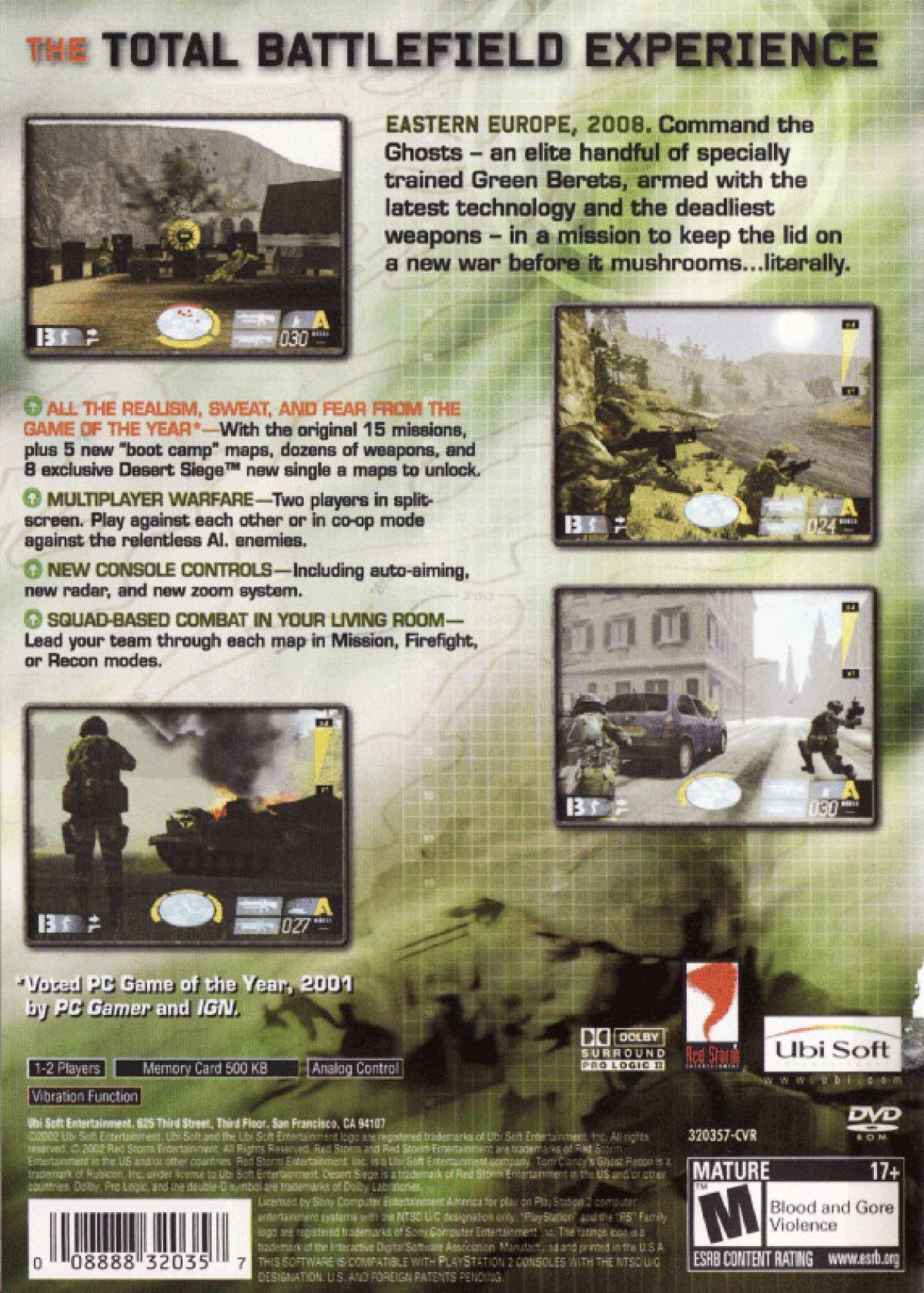 Tom Clancy's Ghost Recon [Greatest Hits] – PlayStation 2 (PS2) video game back of case, tactical shooter.