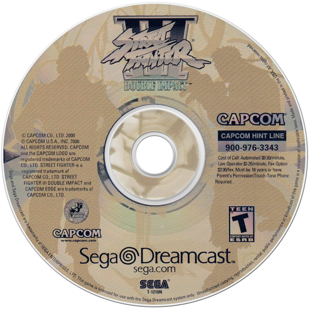 Street Fighter III Double Impact game for the Sega Dreamcast featuring 2D fighting gameplay with refined combat mechanics multiple character roster options arcade style matches and enhanced versions of Street Fighter III and 2nd Impact with parry based combat and competitive versus modes disc