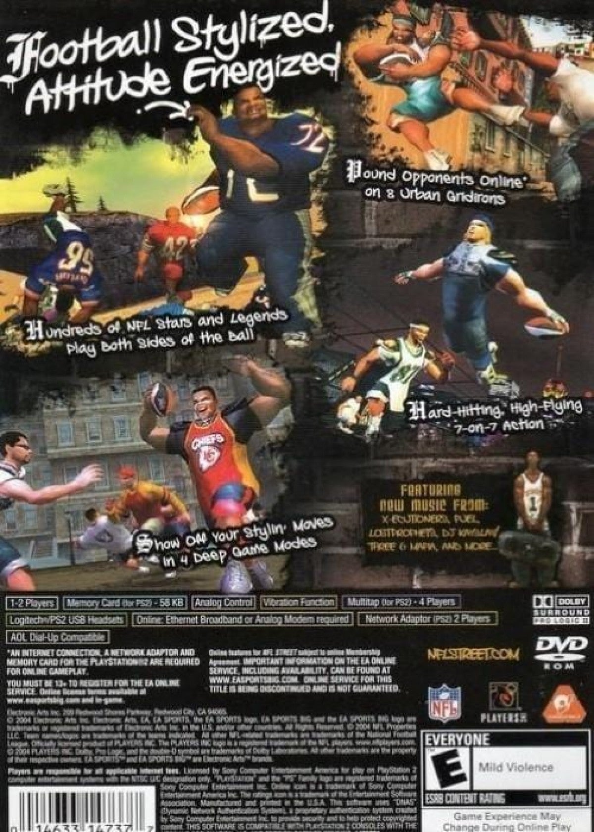 NFL Street game for the PlayStation 2 featuring arcade style football gameplay with exaggerated moves trick plays and fast paced street matches with NFL teams and players back cover