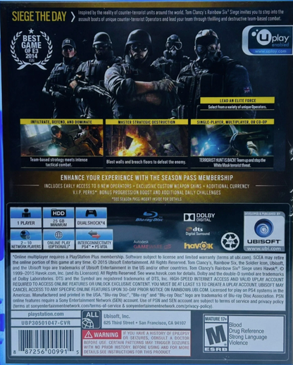 Tom Clancy's Rainbow Six: Siege [Gold Edition] – PlayStation 4 (PS4) video game back of case, tactical first-person shooter.