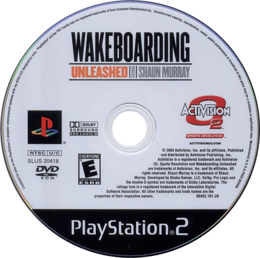 Wakeboarding Unleashed – PlayStation 2 (PS2) video game disc, extreme sports wakeboarding.