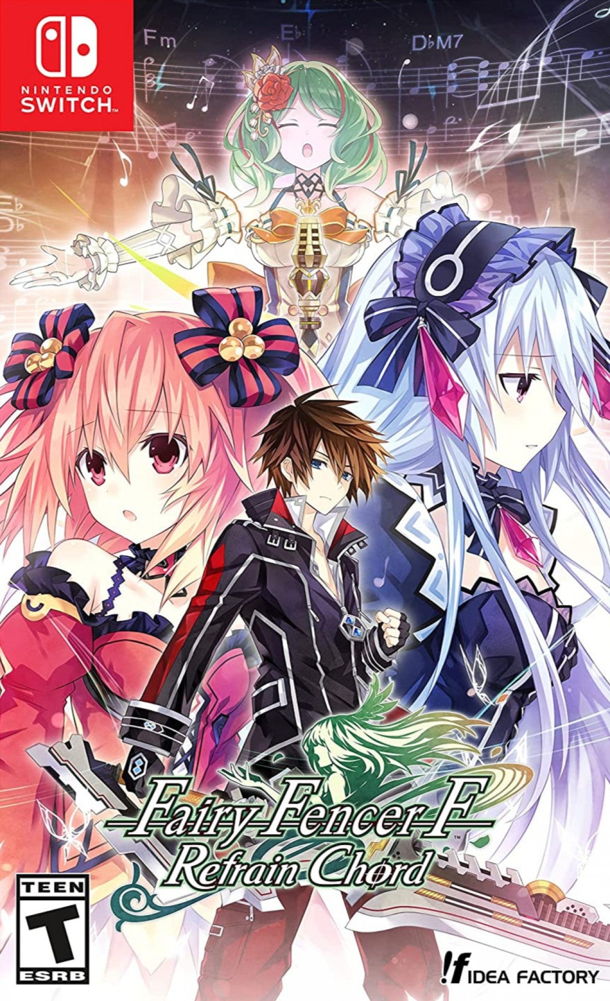 Fairy Fencer F Refrain Chord for Nintendo Switch, cover image for a tactical role-playing video game with turn-based combat, anime-style characters, strategy gameplay, and fantasy storyline