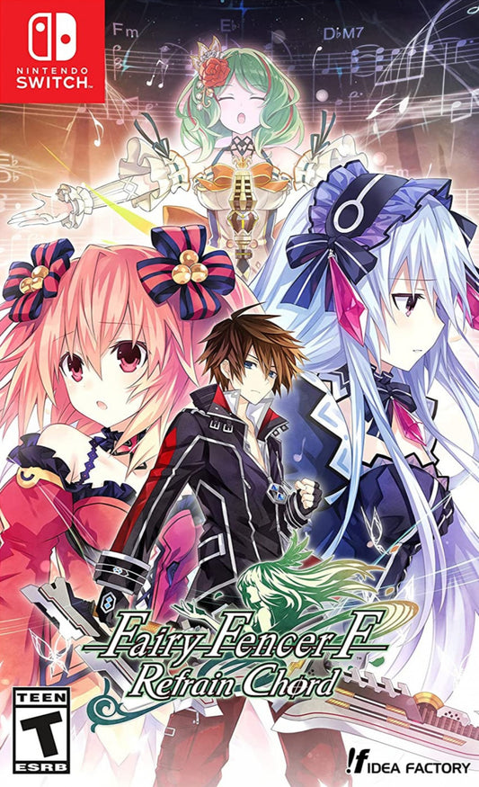 Fairy Fencer F Refrain Chord for Nintendo Switch, cover image for a tactical role-playing video game with turn-based combat, anime-style characters, strategy gameplay, and fantasy storyline