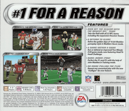 Madden NFL 2002  back of case for PlayStation 1 (PS1) retro football video game