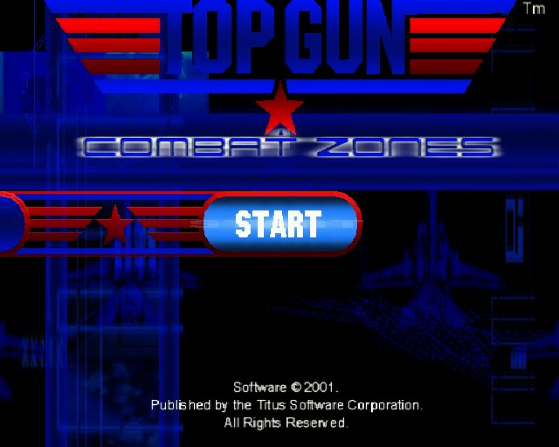 Top Gun: Combat Zones – PlayStation 2 (PS2) video game title screen, aerial combat action.