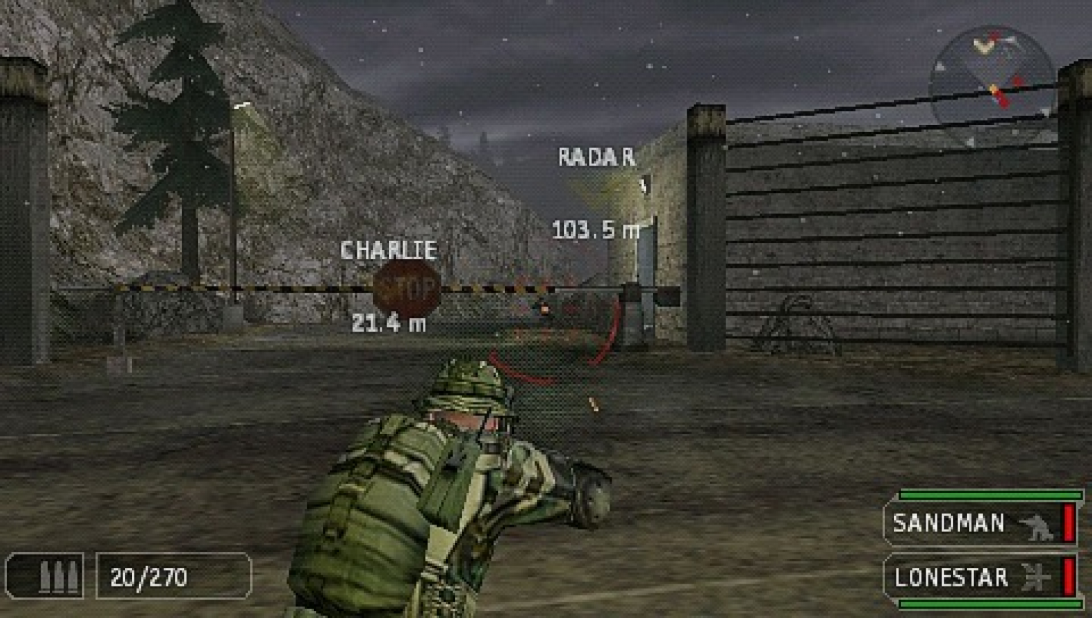 SOCOM U.S. Navy SEALs Fireteam Bravo 2 PlayStation Portable PSP video game, tactical shooter, squad-based military action, handheld console title gameplay screenshot