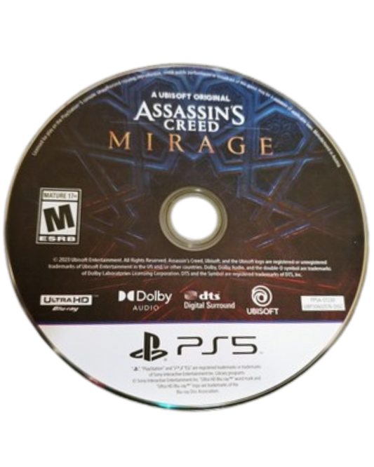 Assassin’s Creed Mirage PS5 game featuring stealth-focused action, parkour-based exploration, and a story-driven return to classic Assassin’s Creed gameplay on PlayStation 5 disc