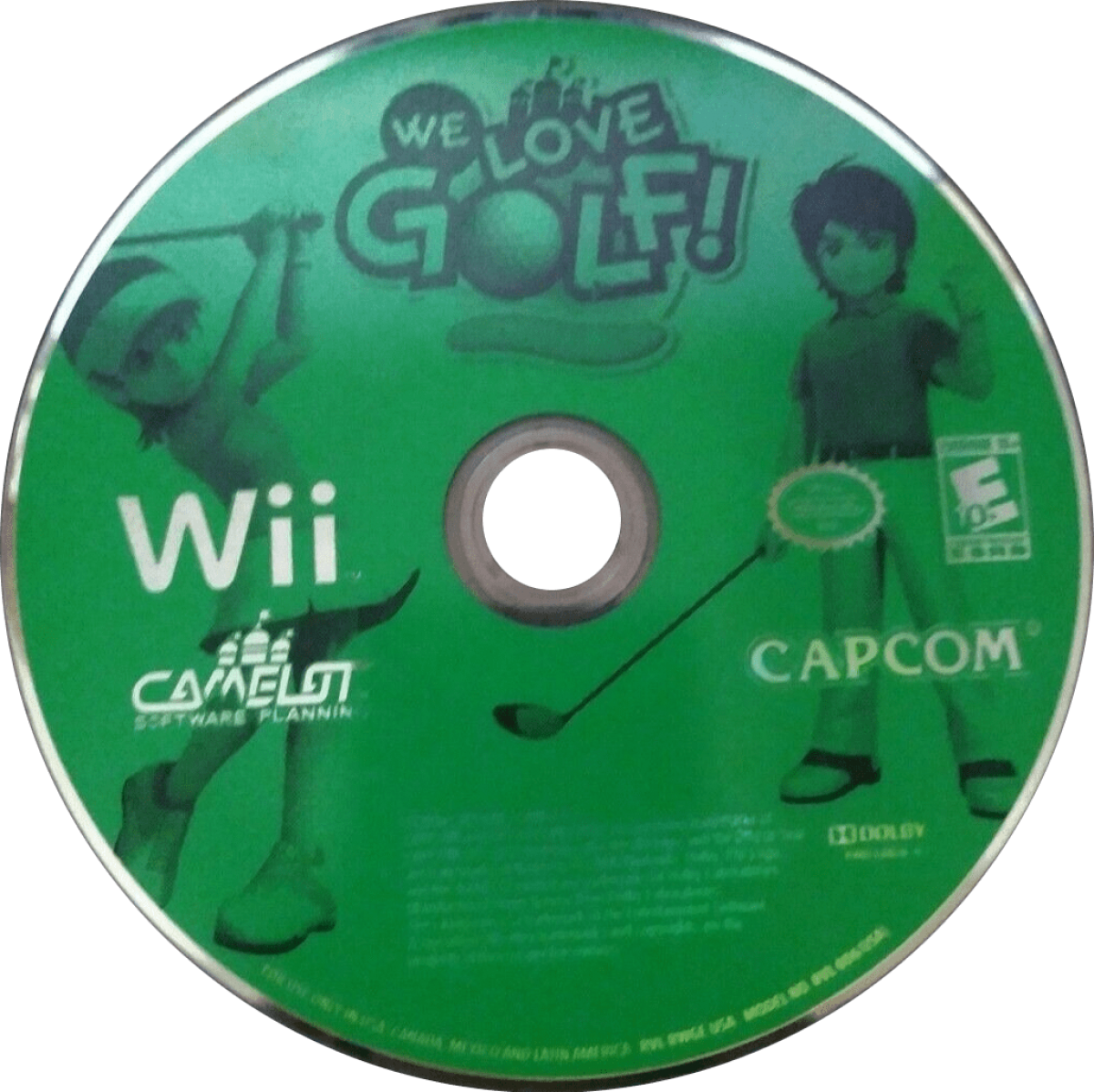 We Love Golf Nintendo Wii cover art for retro video game enthusiasts featuring arcade style golf gameplay colorful courses motion controlled swing mechanics multiplayer competition lighthearted sports action charming character designs and collectible gaming appeal disc