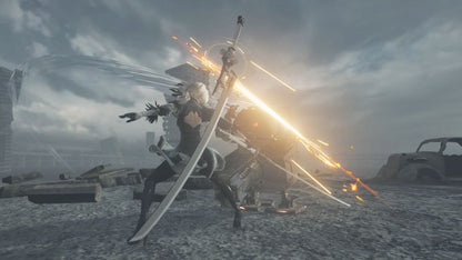 NieR Automata The End of YoRHa Edition Nintendo Switch game featuring action RPG gameplay with fast paced combat open world exploration multiple story paths and a deep sci fi narrative following androids in a war against machines gameplay   