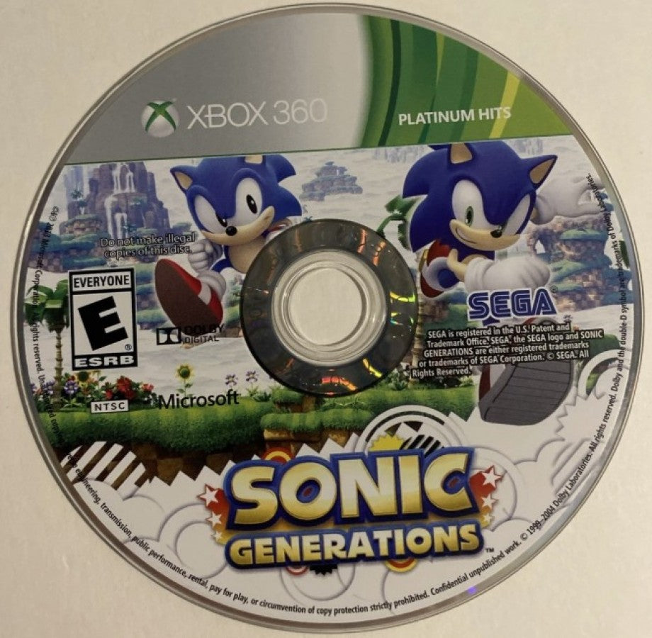 Sonic Generations [Platinum Hits] disc for Xbox 360 (X360) platformer action-adventure video game