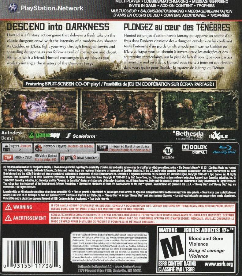retro Hunted The Demons Forge PlayStation 3 PS3 cover art collectible fantasy action RPG game authentic classic gaming rear art 