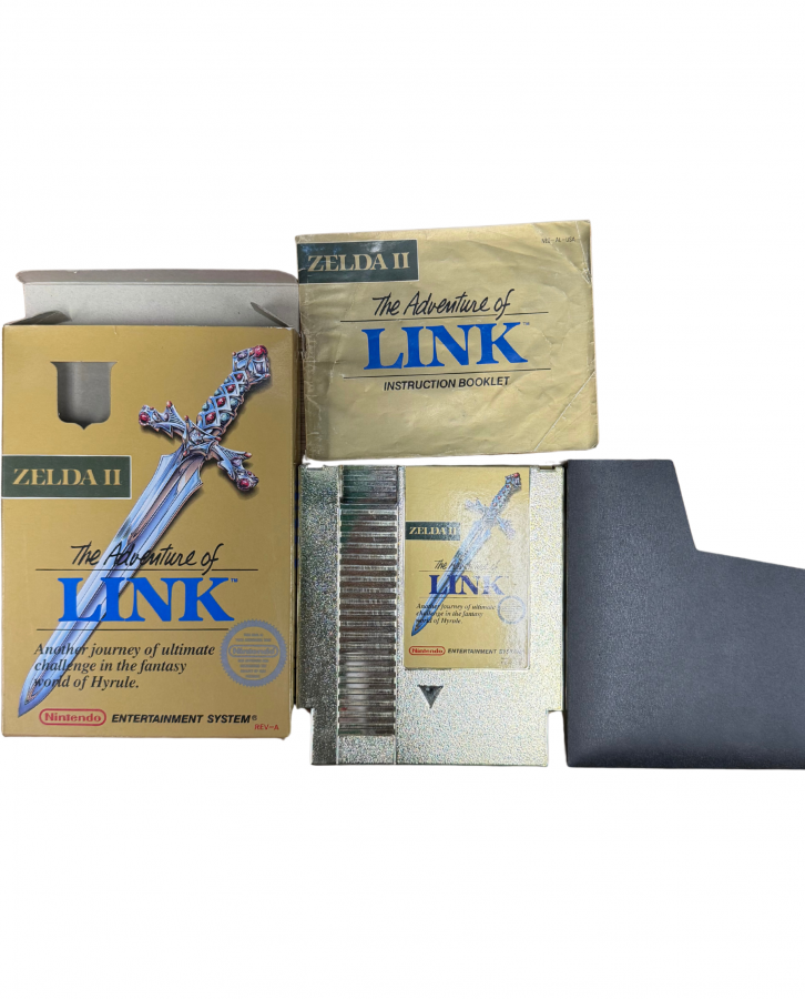 Zelda II The Adventure of Link Nintendo Entertainment System NES for retro video game enthusiasts featuring action role playing gameplay side scrolling combat overworld exploration sword fighting magic spells character leveling challenging dungeons classic 8 bit adventure and collectible gaming appeal manual, cartridge, and inserts