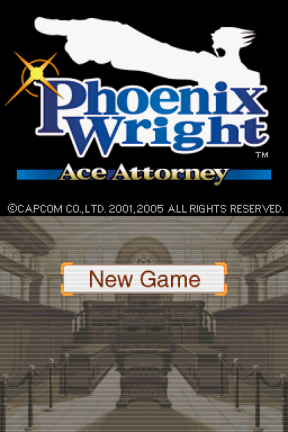 Phoenix Wright: Ace Attorney start menu for Nintendo DS (DS) courtroom visual novel adventure video game