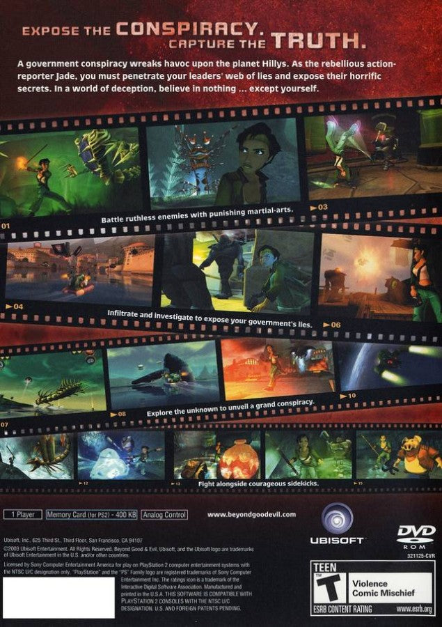 Beyond Good and Evil PS2 PlayStation 2 game action adventure stealth sci fi classic Ubisoft title retro video game disc collectible for PS2 console back cover