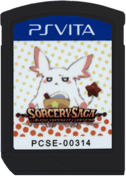 Sorcery Saga The Curse of the Great Curry God PlayStation Vita video game, roguelike RPG, anime-style adventure, turn-based dungeon gameplay cartridge