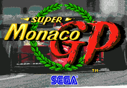 Super Monaco GP Sega Genesis video game, Formula One racing simulation, arcade-style motorsport action, retro Sega console title gameplay