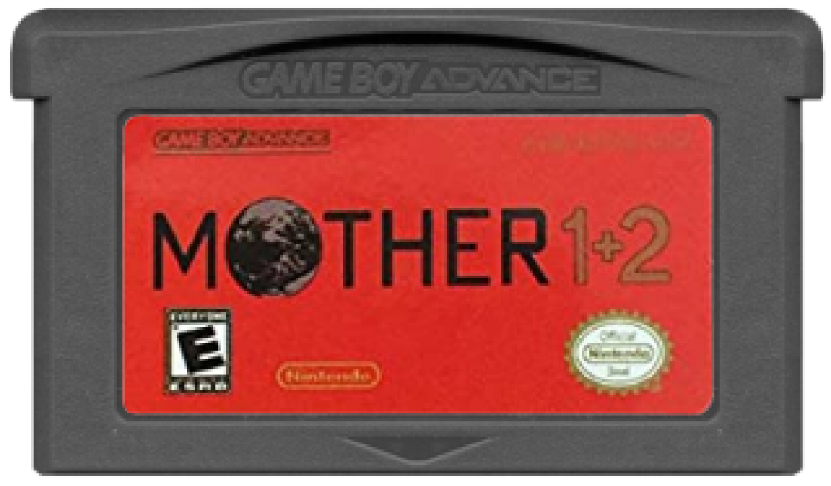 Mother 1+2 cartridge for the Game Boy Advance featuring classic turn based RPG gameplay combining EarthBound Beginnings and EarthBound with quirky humor modern setting and story driven adventure cartridge