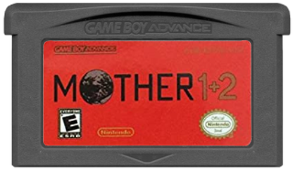 Mother 1+2 cartridge for the Game Boy Advance featuring classic turn based RPG gameplay combining EarthBound Beginnings and EarthBound with quirky humor modern setting and story driven adventure cartridge