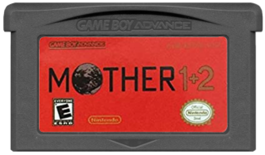 Mother 1+2 cartridge for the Game Boy Advance featuring classic turn based RPG gameplay combining EarthBound Beginnings and EarthBound with quirky humor modern setting and story driven adventure cartridge