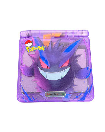 custom Pokemon Gengar Game Boy Advance SP handheld console IPS backlit screen modded system retro gaming device rechargeable portable console collectible for Nintendo fans