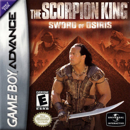 The Scorpion King Sword of Osiris Game Boy Advance GBA action adventure video game featuring Mathayus sword combat ancient Egyptian environments platforming enemies boss battles powerful attacks treasure exploration challenging levels and classic Game Boy Advance GBA gameplay collectible retro gaming appeal front cover art