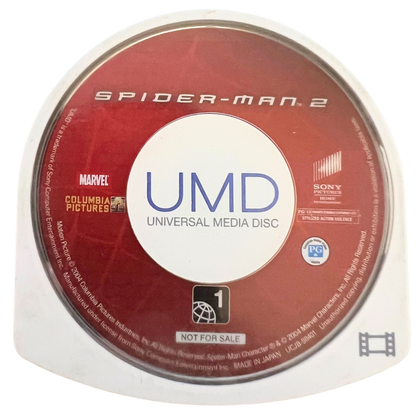 Spider-Man 2 PSP Movie for PlayStation Portable, disc for a UMD movie featuring superhero action, cinematic scenes, and Marvel comic-inspired storyline