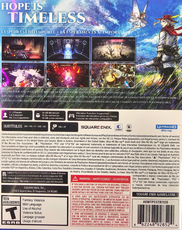 The Adventures of Elliot The Millennium Tales PlayStation 5 PS5 for action role playing video game fans featuring fantasy adventure exploration real time combat magical abilities colorful environments character progression challenging enemies quests and immersive story driven gameplay collectible gaming appeal back cover art