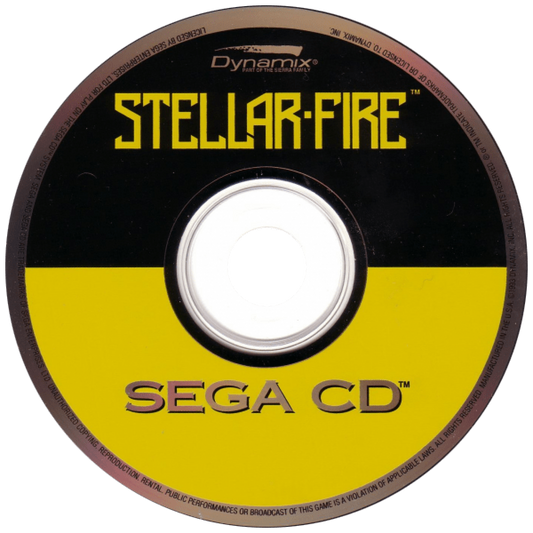 Stellar Fire Sega CD space combat simulation game first person cockpit view sci fi starfighter missions space dogfighting planetary battles CD audio soundtrack futuristic military storyline flight combat gameplay retro gaming Sega CD software video game title disc