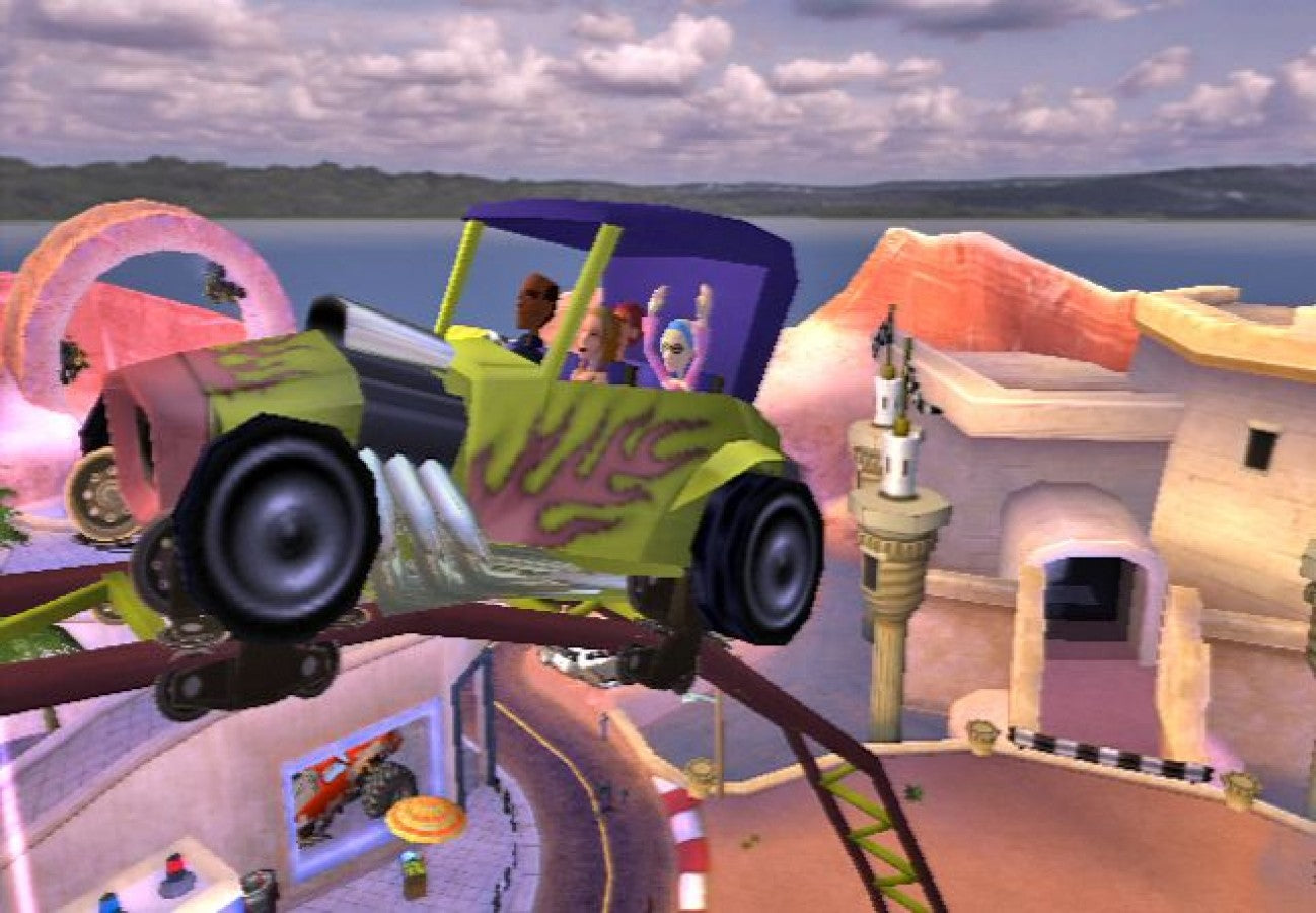 Thrillville Off The Rails – PlayStation 2 (PS2) video game gameplay, theme park management and simulation.