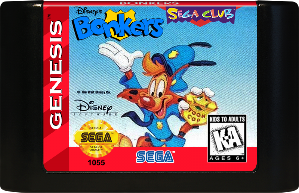 Bonkers Sega Genesis for retro video game enthusiasts featuring side scrolling action platforming gameplay Disney cartoon inspired adventure colorful levels enemy encounters cartoon themed challenges classic 16 bit gaming and collectible gaming appeal cartrdige 